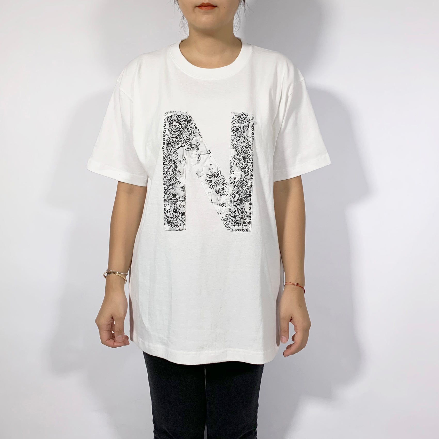 Crinkle Effect Alphabet N Short Sleeves T-shirt