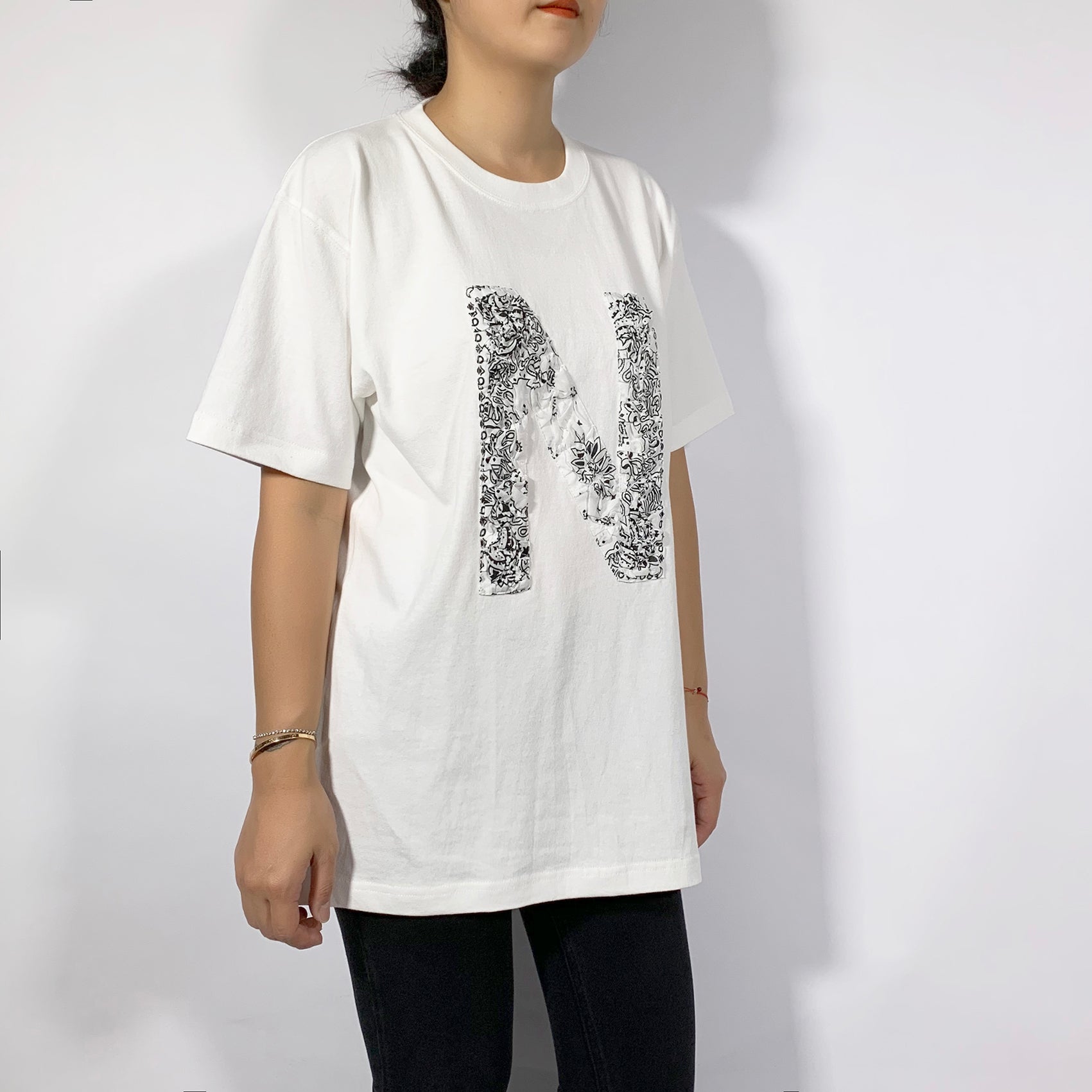 Crinkle Effect Alphabet N Short Sleeves T-shirt