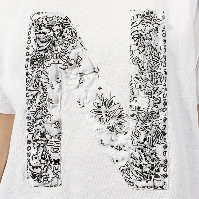Crinkle Effect Alphabet N Short Sleeves T-shirt