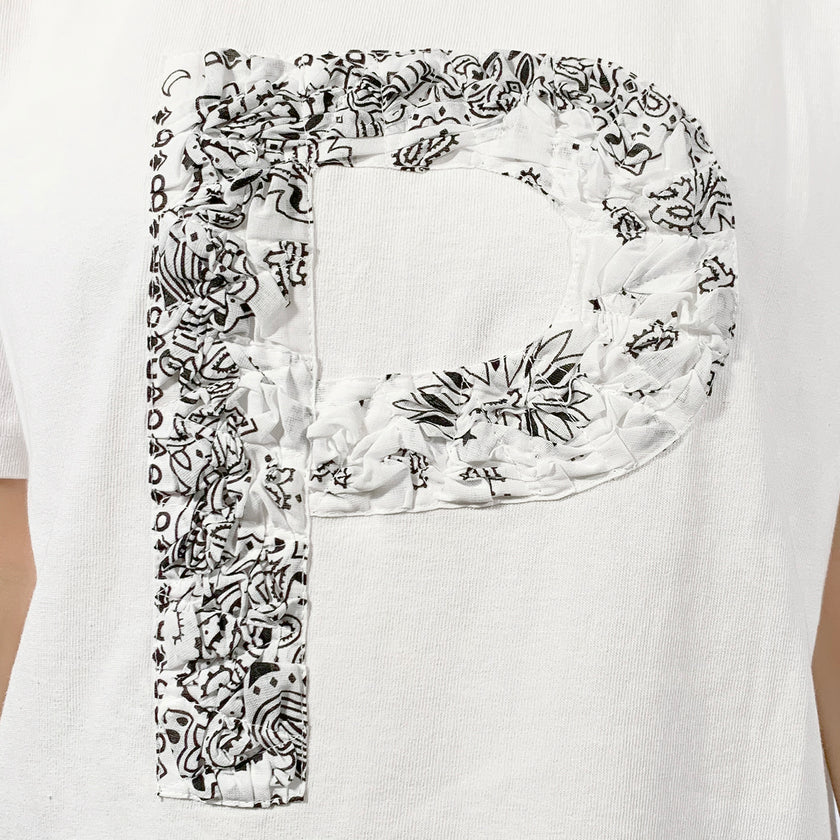 Crinkle Effect Alphabet P Short Sleeves T-shirt