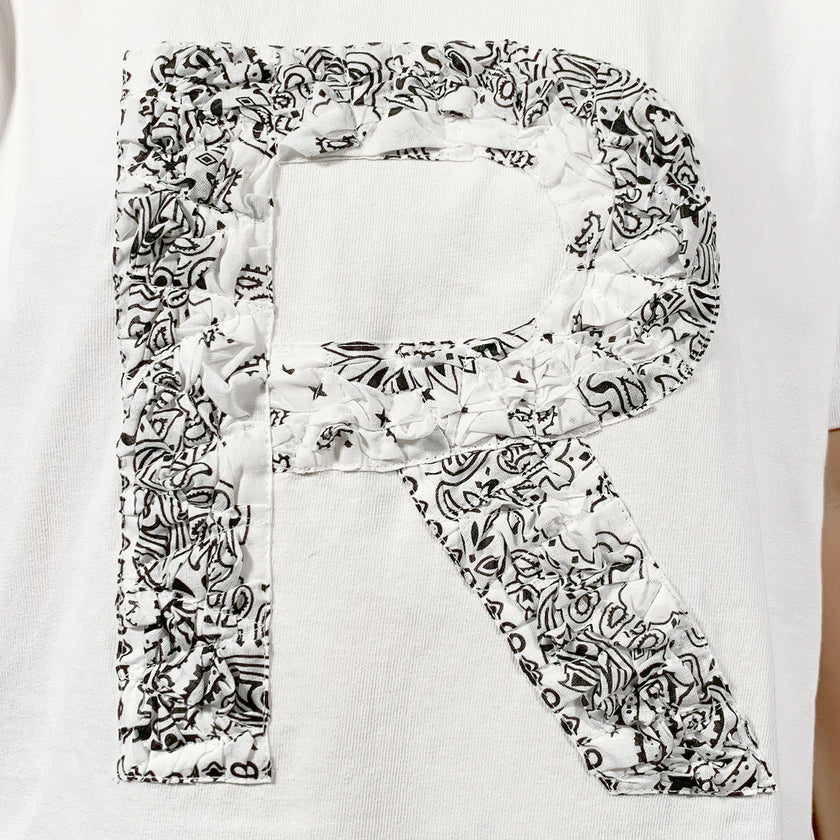 Crinkle Effect Alphabet R Short Sleeves T-shirt