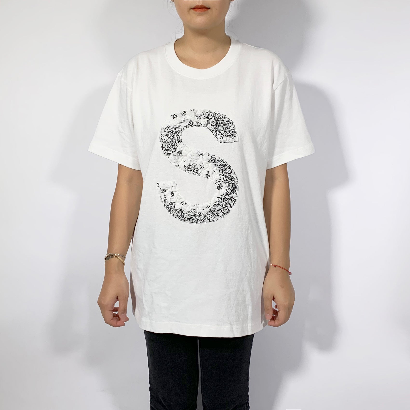 Crinkle Effect Alphabet S Short Sleeves T-shirt