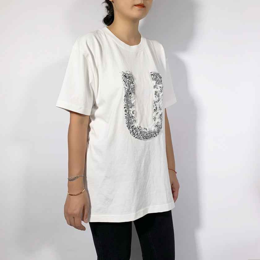 Crinkle Effect Alphabet U Short Sleeves T-shirt
