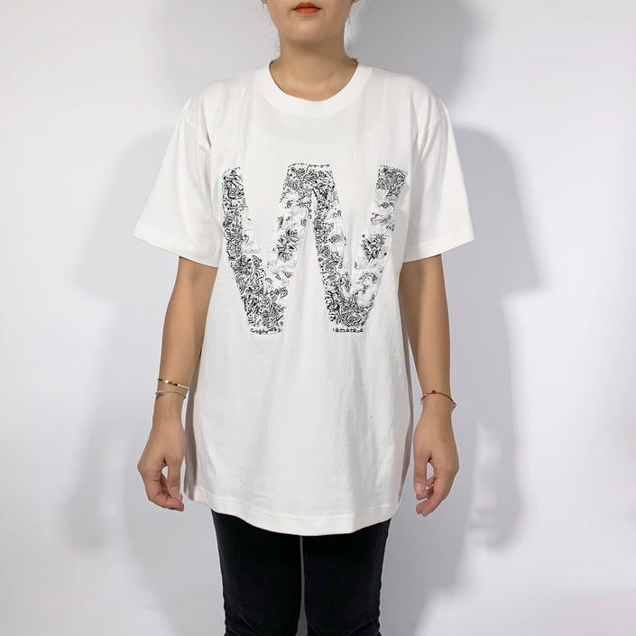 Crinkle Effect Alphabet W Short Sleeves T-shirt