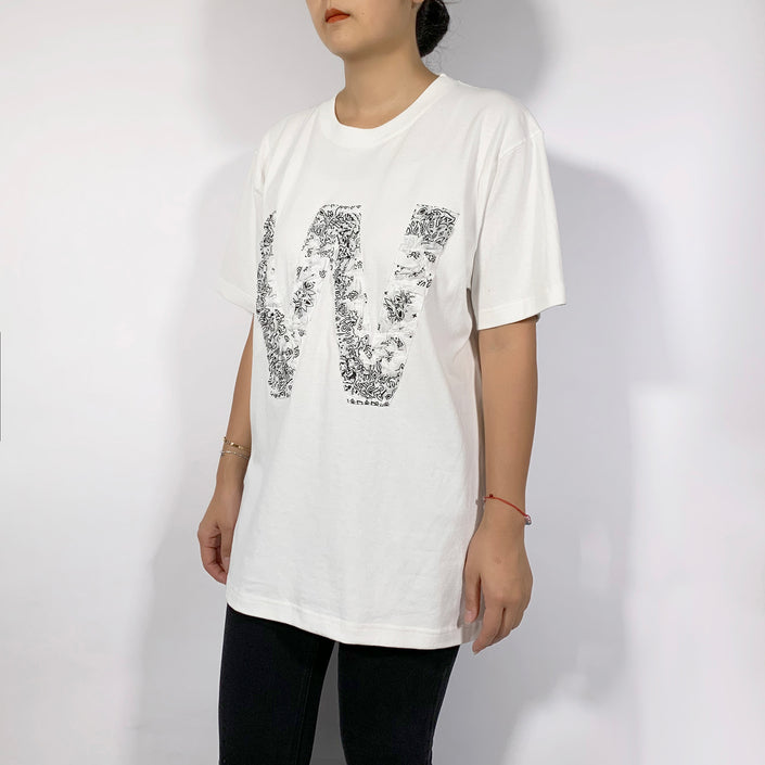Crinkle Effect Alphabet W Short Sleeves T-shirt
