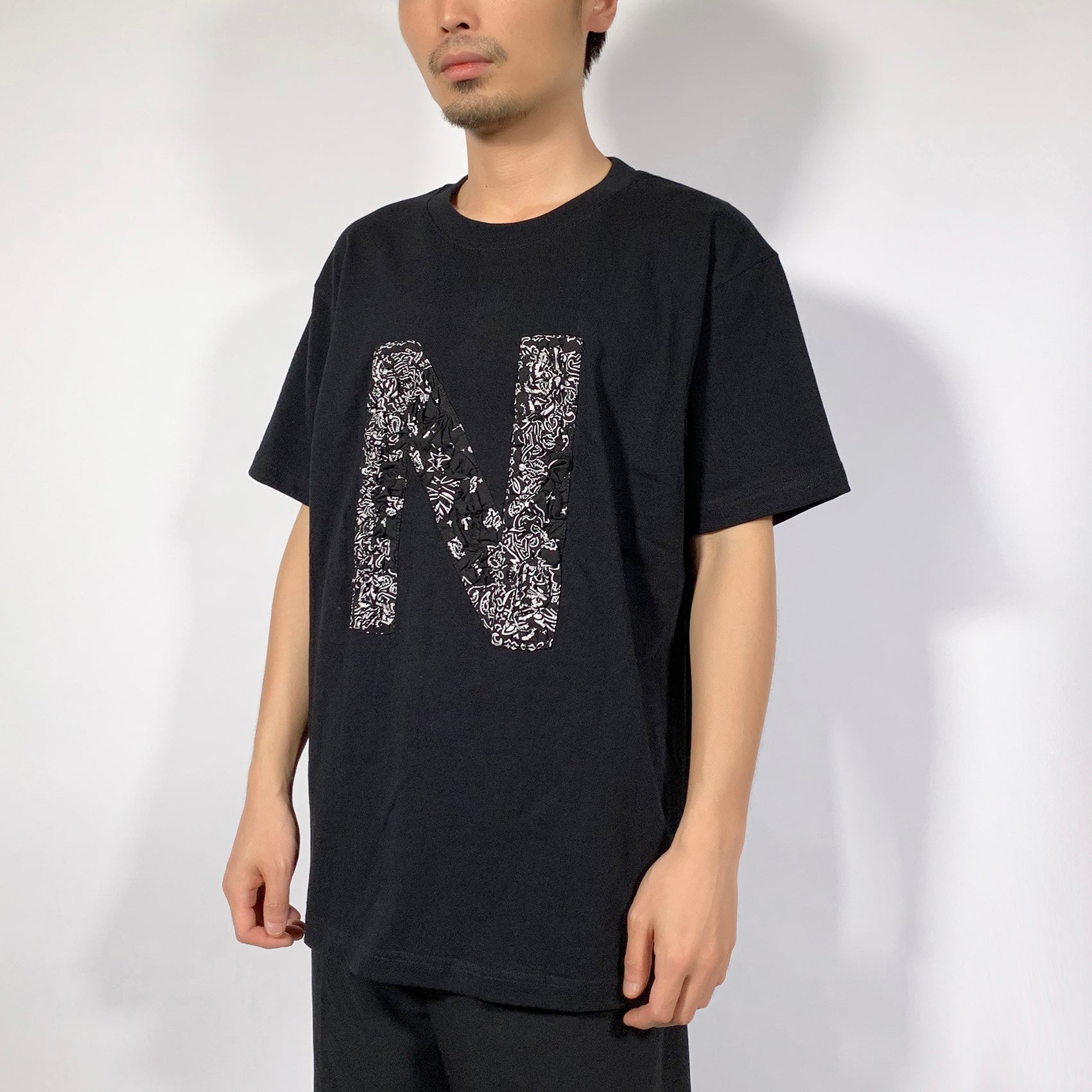 Crinkle Effect Alphabet N Short Sleeves T-shirt