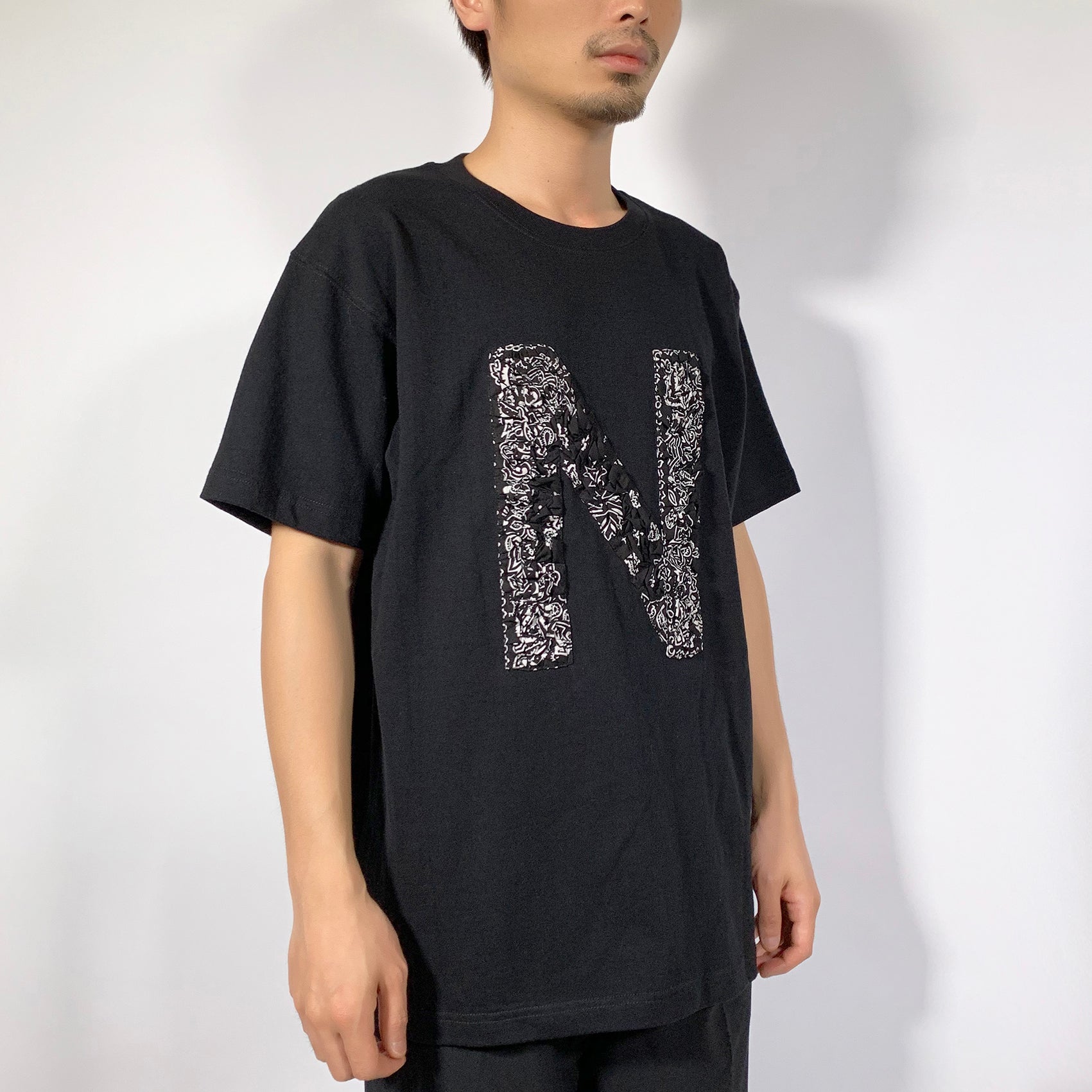 Crinkle Effect Alphabet N Short Sleeves T-shirt